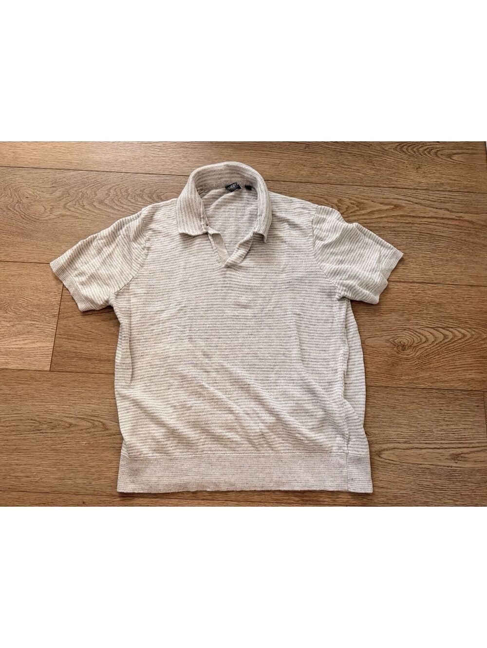 Faherty Men's XL 100% Linen Striped Short Sleeve Polo Shirt